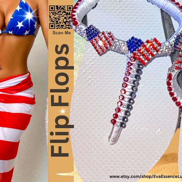 Flip Flops, T-Strap Flip Flops, Women Sandals, Ladies Shoes, Independence Day - Picture 7 of 16